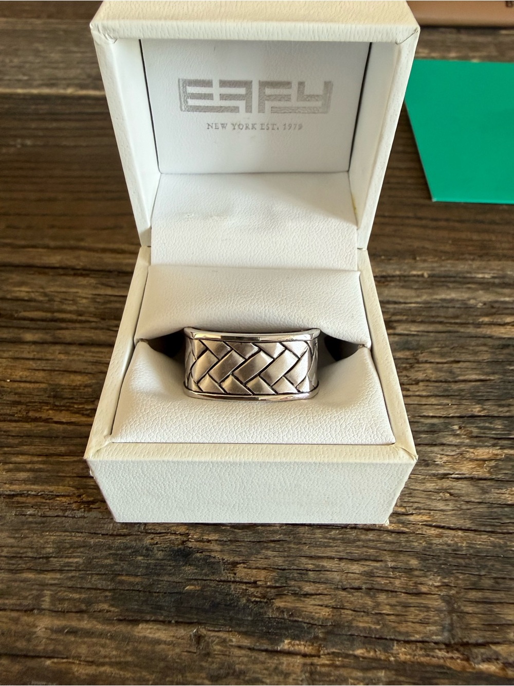 Men’s Effy Sterling Silver .925 Basket Weave Wide Band Ring, Size 11-1/2